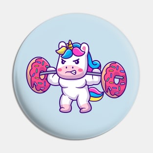 Cute Unicorn Lifting Donut Barbell Cartoon Pin