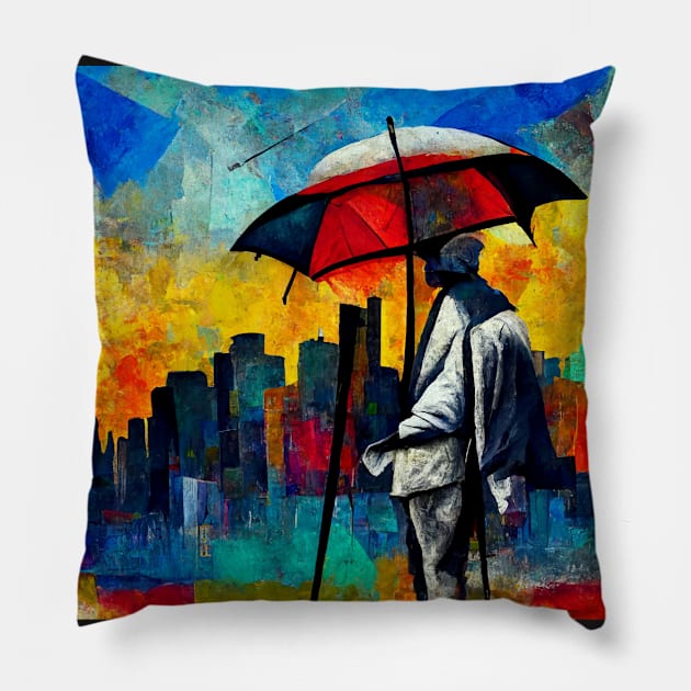 Man with umbrella Pillow by AmazinfArt