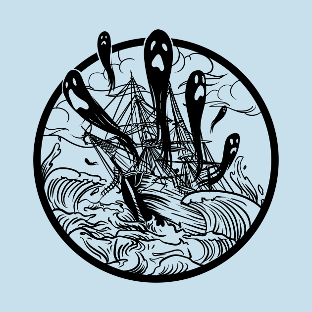 Ghost Ship Pirate Folklore Nautical Illustration by Manfish Inc.