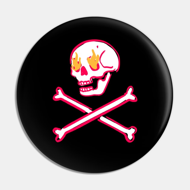 Pink Skull Fire Eyes Skeleton Vaporwave with crossed Bones Pin by Trippycollage