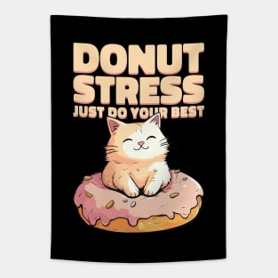 Cute cat Donut Stress Just Do Your Best #3- Dark Background Tapestry