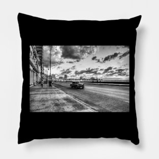 The Malecon, Black And White, Havana, Cuba Pillow