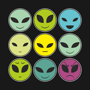 Funny Alien Heads And Facial Expressions As Pattern T-Shirt