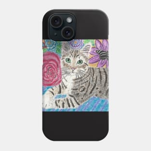 Cute Tabby cat flowers butterflies Phone Case