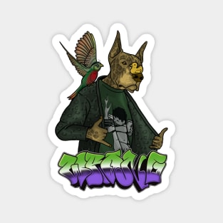 Crazy Dog with Bird & Duck Magnet