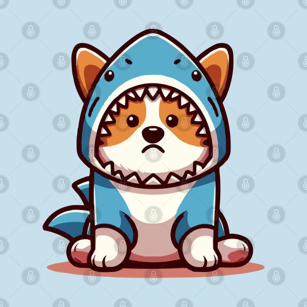 cute sad corgi in shark suit by fikriamrullah