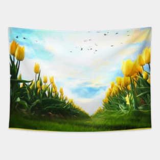 Yellow Tulips Tapestry