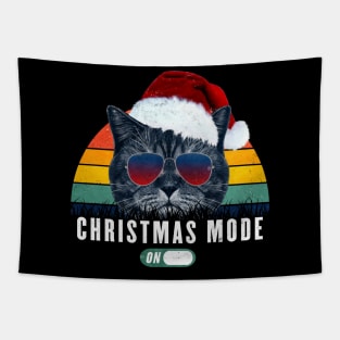 Christmas mode on Retro Funny cat 80s Winter mode Gift for Cat Lover Tapestry