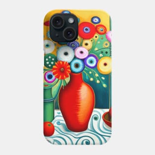 Cute Abstract Flowers in a Red Vase Still Life Painting Phone Case