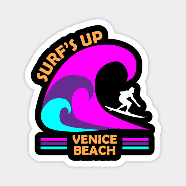 Synthwave Surfs Up on Venice Beach Magnet by Brobocop