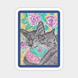 Mother and baby kitten cat art Magnet