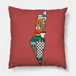 I Love Palestine My Homeland Palestinian Map with Kufiya Hatta Pattern and Most Sacred Cites In Jerusalem -blk Pillow