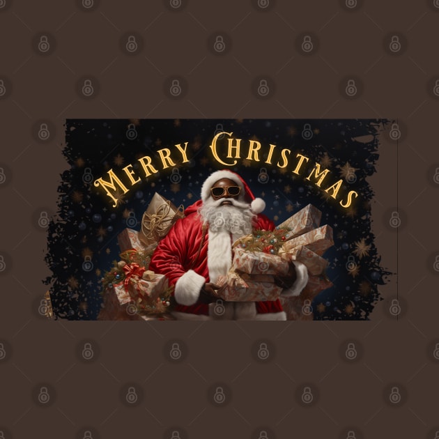 Santa Claus with sunglasses holding bag of gifts by LB35Y5