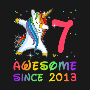 Awesome Since 2013 Birthday Unicorn Dabbing Gift 7 Years Old T-Shirt