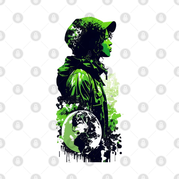 Join the Movement with Our Abstract Black, White, and Green Climate Activist Girl Design by Greenbubble