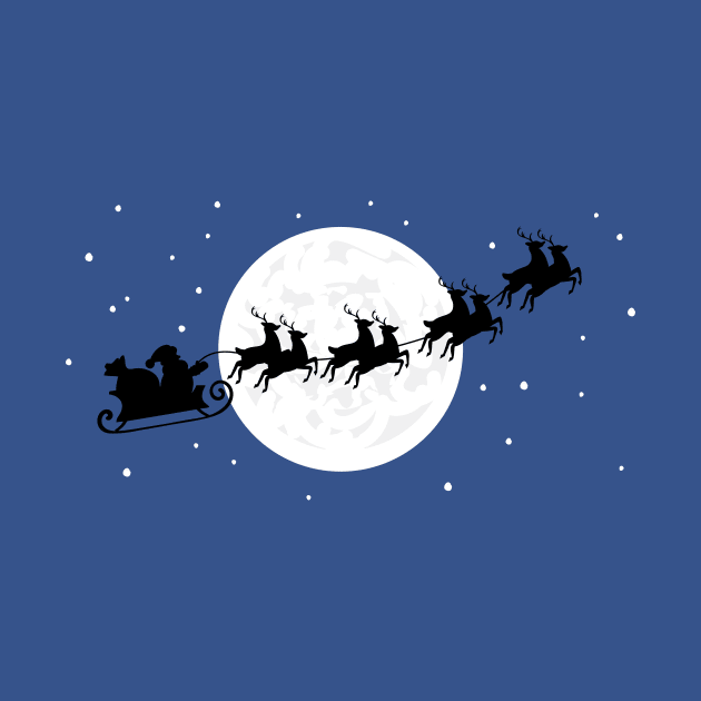 Santa Sleigh silhouette with moon and falling snow by JDawnInk