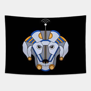 Mecha Cyborg Head Dog Tapestry