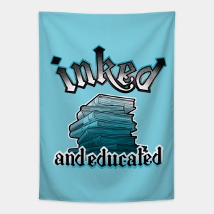 inked and educated aqua blue books Tapestry