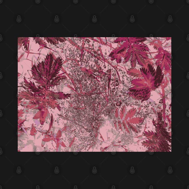 Sparkling Dew Drops and leaves Abstract Botanical Design - Pink by sarahwainwright