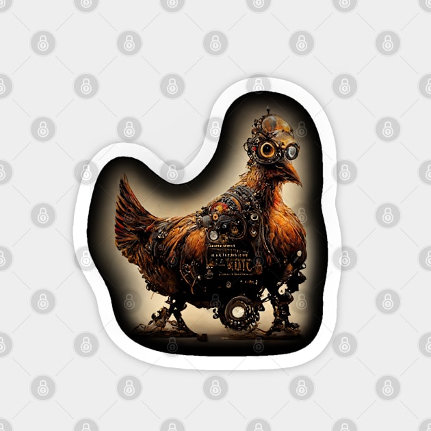 Robotic Steampunk Chicken Magnet by maxdax