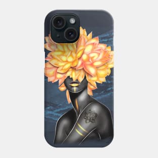 Black and white girl with color beautiful flowers in her head. Phone Case