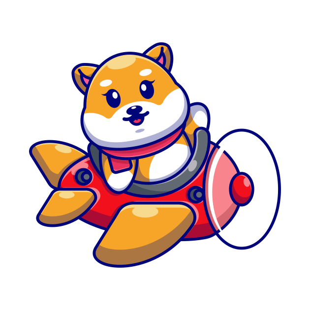 Cute baby shiba inu dog driving plane cartoon by Wawadzgnstuff