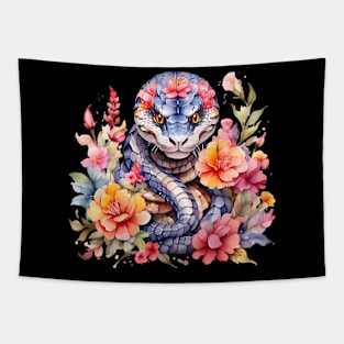 A snake decorated with beautiful watercolor flowers Tapestry