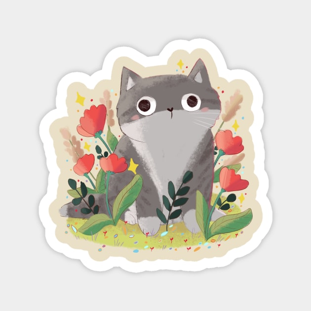 Cute gray cat Magnet by Mayarart