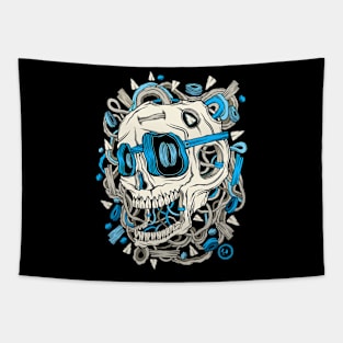 Skull Electrify Me Shark Teeth Blue Eyeglasses Broken Wood Forest Roots Tapestry