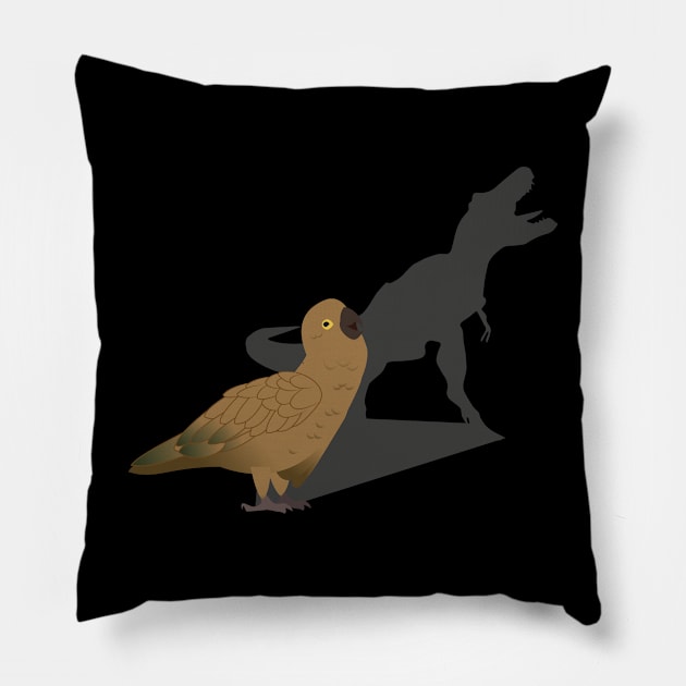 T-Rex Shadow Bird Watcher and Kea Bird Watching New Zealand Pillow by Riffize