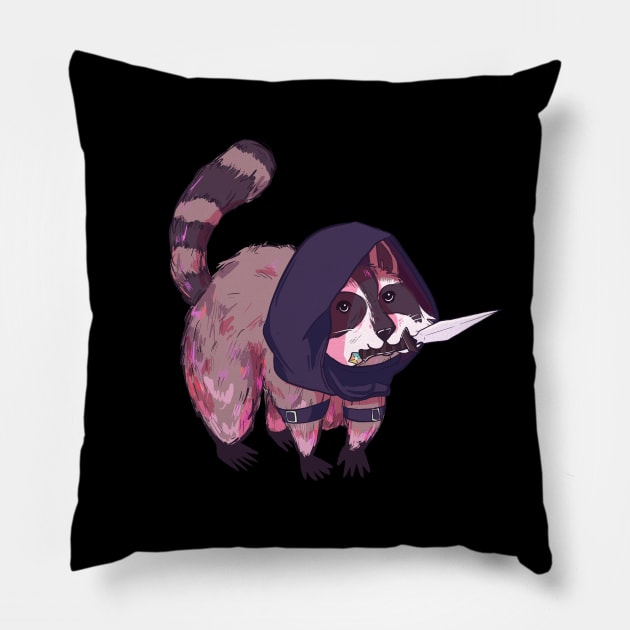 Rogue Raccoon Pillow by paintdust