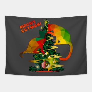 Meowy Christmas Cats Tree Tapestry