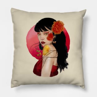 Beautiful portrait design woman watercolor artistic Pillow