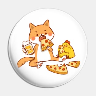 Shiba eating pizza with beer Pin