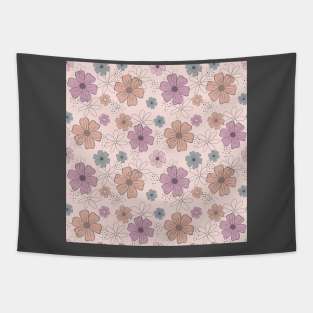 Retro Flowers Doodle Flowers Pattern Design Tapestry