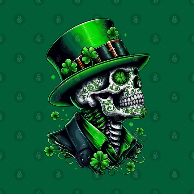 Sugar Skull St Patrick Day of the Dead Lucky Shamrock by TomFrontierArt