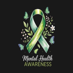 Mental Health Awareness Butterfly Green Ribbon T-Shirt