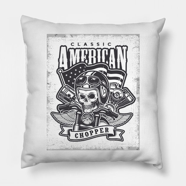 Vintage motorcycle print grange chopper design Pillow by RubyCollection