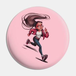 Running Girl Perspective Shot Pin