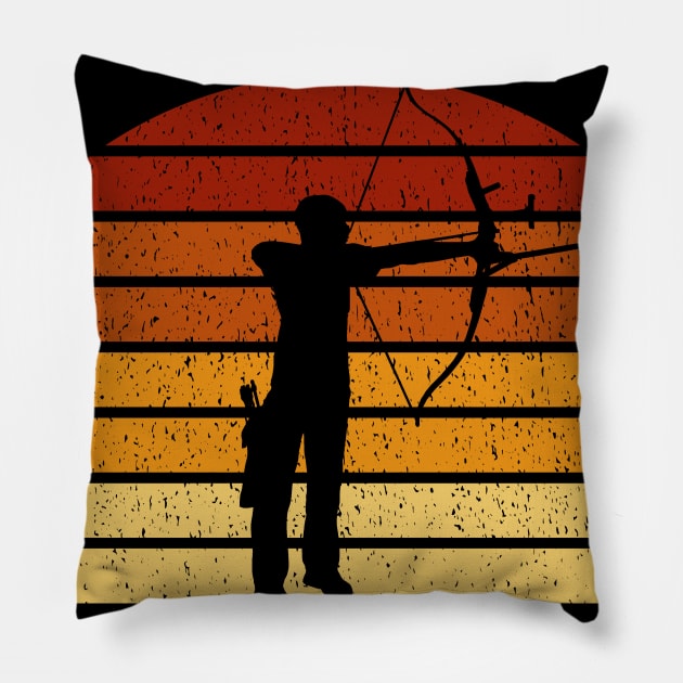 Vintage Sunset Archery Gift For Archers and Bowmen Pillow by OceanRadar