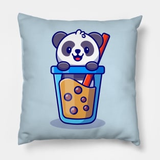 Cute Panda With Boba Milk Tea Cartoon Pillow