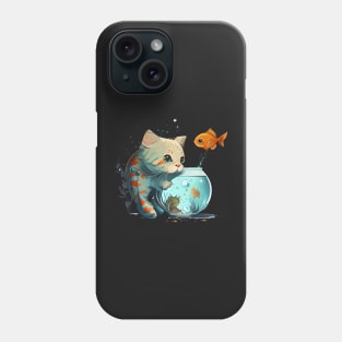 Purr-fect Catch: Cute Cat Fishing Artwork Phone Case