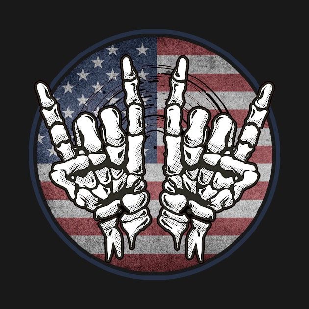 Skeleton Hands Devil Horns Rock USA by Visual Vibes