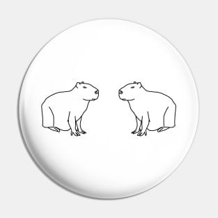 Capybara With Friend Minimal Line Drawing Pin