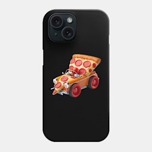 A slice of pizza driving a tiny pizza-shaped car Phone Case