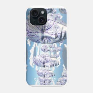 Diembodied faces hover in surreal scene Phone Case