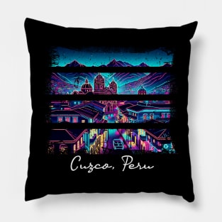 Cusco Peru Artistic Neon Distressed Pillow