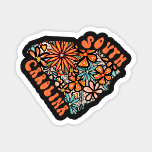 South Carolina State Design | Artist Designed Illustration Featuring South Carolina State Filled With Retro Flowers with Retro Hand-Lettering Magnet