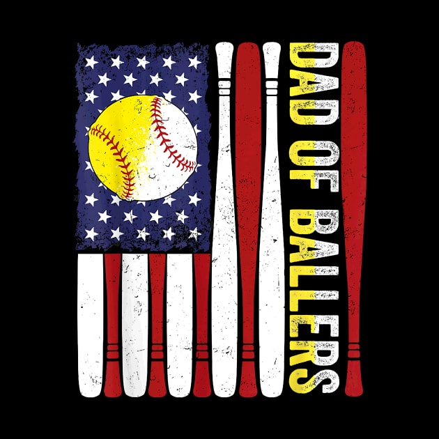 Dad Of Ballers Baseball Softball American Flag Fathers Day by Durhamw Mcraibx