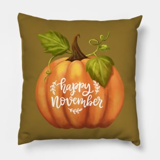 Happy November Fall Season Pumpkin Halloween Thanksgiving Pillow